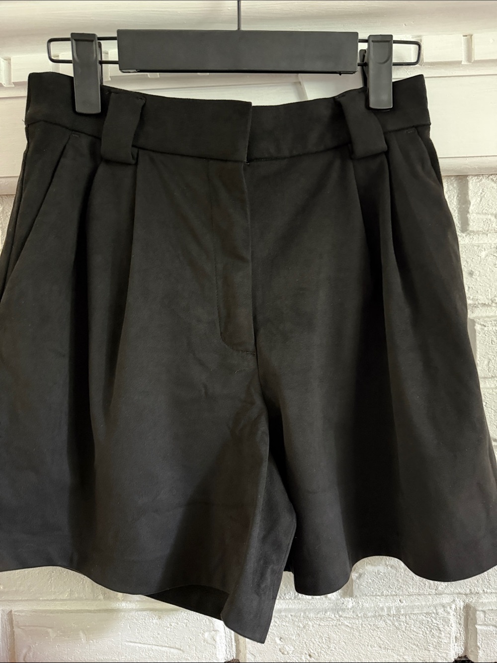Express Black High-Waist Pleated Faux Suede Shorts
